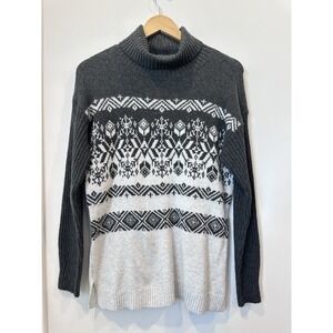 Christopher & Banks Womens Gray Tribal Fair Isle Turtle Neck Sweater Top